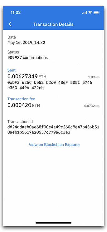 Expand a transaction to view greater detail; see number of confirmations & transaction ID